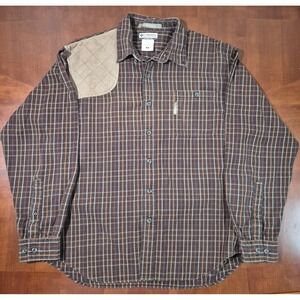 VTG Columbia Mens Medium River Lodge Shooting Hunting Brown Plaid Button Down
